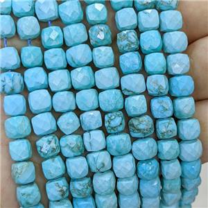 Blue Howlite Turquoise Beads Dye Faceted Cube, approx 6-8mm [GB23436]