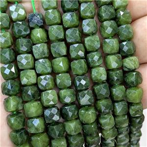 Natural Chinese Nephrite Jade Beads Green Dye Faceted Cube, approx 6-8mm [GB23438]