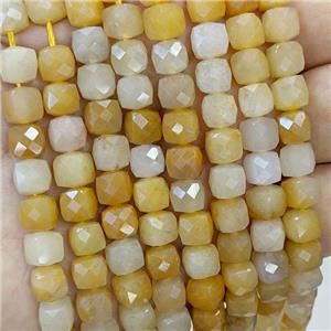 Natural Honey Jade Beads Yellow Faceted Cube, approx 6-8mm [GB23439]
