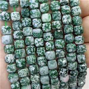 Natural Green Dalmatian Jasper Beads Faceted Cube, approx 6-8mm [GB23441]