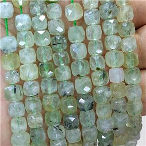 Natural Green Prehnite Beads Faceted Cube, approx 6-8mm [GB23443]