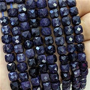 Blue Sandstone Beads Faceted Cube, approx 6-8mm [GB23446]