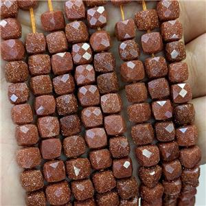Golden Sandstone Beads Faceted Cube, approx 6-8mm [GB23447]