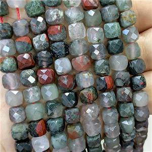 Natural African Bloodstone Beads Faceted Cube, approx 6-8mm [GB23449]