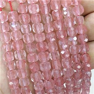 Pink Synthetic Quartz Beads Faceted Cube, approx 6-8mm [GB23453]