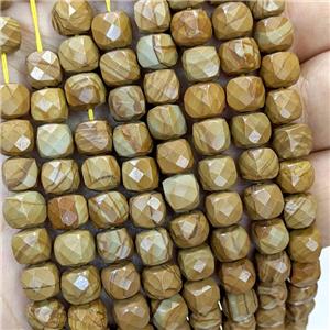 Natural Wood Lace Jasper Beads Brown Faceted Cube, approx 6-8mm [GB23454]