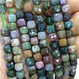 Natural Indian Agate Beads Faceted Cube, approx 6-8mm [GB23455]