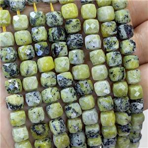 Yellow Turquoise Beads Faceted Cube, approx 6-8mm [GB23458]