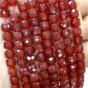 Natural Red Carnelian Agate Beads Dye Faceted Cube, approx 6-8mm [GB23461]