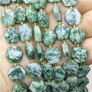 Green Dalmatian Jasper Hexagon Beads Faceted, approx 12mm [GB23471]