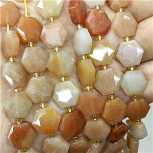 Peach Aventurine Hexagon Beads Faceted, approx 12mm [GB23475]