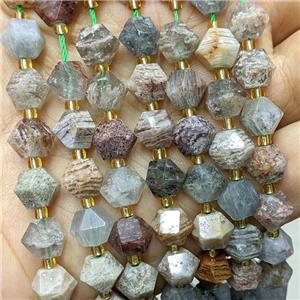 Natural Chlorite Quartz Beads Cutted Bicone, approx 8-10mm [GB23483]