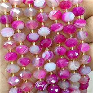 Hotpink Striped Agate Beads Faceted Rondelle Dye, approx 6-10mm [GB23504]