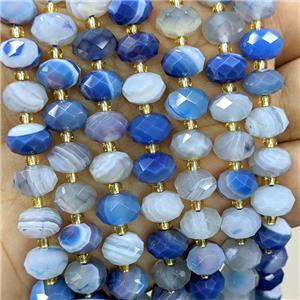 Blue Stripe Agate Beads Banded Faceted Rondelle Dye, approx 6-10mm [GB23506]