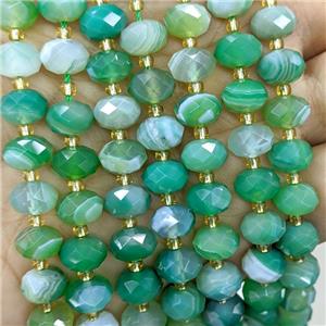 Green Coffee Stripe Agate Beads Banded Faceted Rondelle Dye, approx 6-10mm [GB23508]
