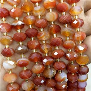 Red Coffee Stripe Agate Beads Banded Faceted Rondelle Dye, approx 6-10mm [GB23509]