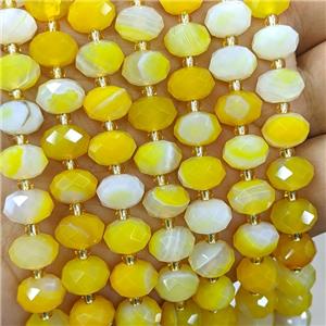 Yellow Coffee Stripe Agate Beads Banded Faceted Rondelle Dye, approx 6-10mm [GB23510]