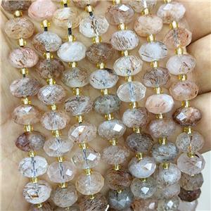 Natural Blackgolden Super7 Quartz Beads Faceted Rondelle, approx 6-10mm [GB23514]