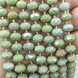 Natural Chinese Alashan Agate Beads Green Faceted Rondelle, approx 6-10mm [GB23518]