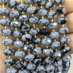 Black Snowflake Jasper Beads Faceted Rondelle, approx 6-10mm [GB23523]