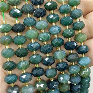 Natural Green Moss Agate Beads Faceted Rondelle, approx 6-10mm [GB23531]