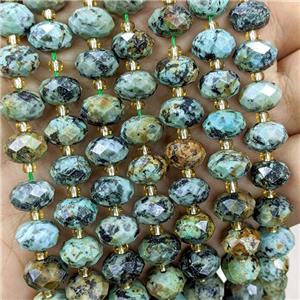 Natural Green African Turquoise Beads Faceted Rondelle, approx 6-10mm [GB23536]