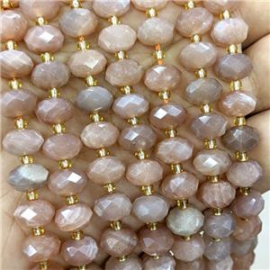 Natural Peach Sunstone Beads Faceted Rondelle, approx 6-10mm [GB23546]