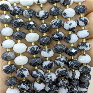 Natural Zebra Jasper Beads Faceted Rondelle Black White, approx 6-10mm [GB23550]