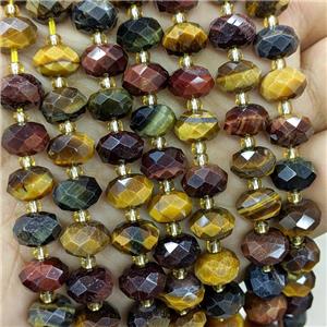 Tiger Eye Stoen Beads Faceted Rondelle Multicolor, approx 6-10mm [GB23563]