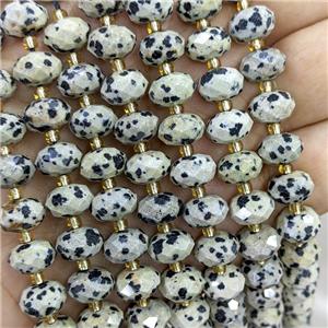 Natural Black Dalmatian Jasper Beads Faceted Rondelle, approx 6-10mm [GB23571]