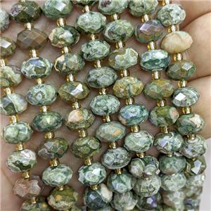 Natural Rhyolite Beads Faceted Rondelle Green, approx 6-10mm [GB23572]