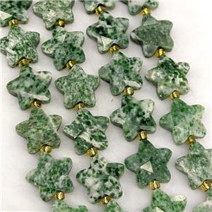 Natural Green Dalmatian Jasper Star Beads Faceted, approx 14mm [GB23584]