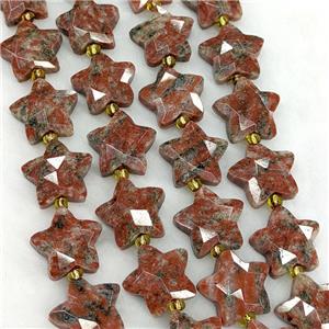 Natural Red Sesame Jasper Star Beads Faceted, approx 14mm [GB23588]