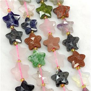 Natural Gemstone Star Beads Faceted Mixed, approx 14mm [GB23590]