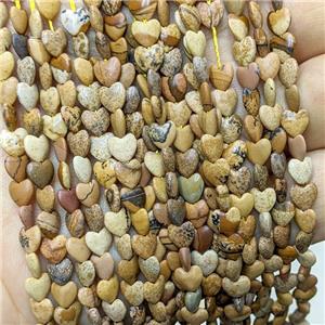 Natural Picture Jasper Heart Beads, approx 6mm [GB23593]