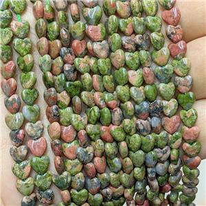 Natural Unakite Heart Beads, approx 6mm [GB23603]