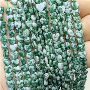Natural Green Dalmatian Jasper Heart Beads, approx 6mm [GB23604]