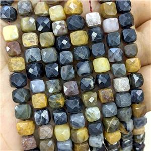 Natural Wood Petrified Jasper Beads Faceted Cube, approx 6-8mm [GB23737]