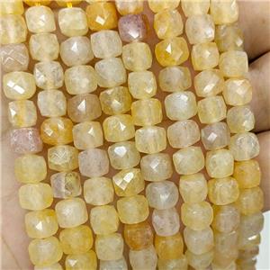 Natural Yellow Honey Jade Beads Faceted Cube, approx 6-8mm [GB23738]