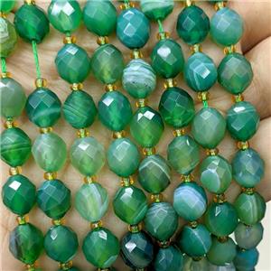 Green Striped Agate Beads Banded Dye Faceted Rice, approx 8-10mm [GB23809]