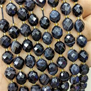 Black Striped Agate Beads Banded Dye Faceted Rice, approx 8-10mm [GB23811]