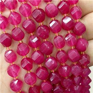 Ruby Red Dye Jade Twist Beads, approx 9-10mm [GB23829]