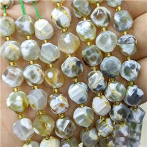 Fire Agate Twist Beads Dye Yellow, approx 9-10mm [GB23855]