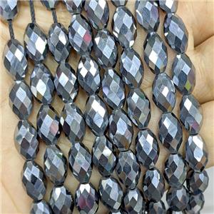 Natural Terahertz Stone Beads Faceted Rice, approx 8x13mm [GB23889-8X13MM]