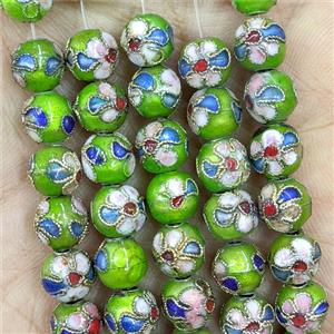 Olive Round Cloisonne Beads Flower, approx 8mm, 50pcs per st [GB23894-8MM]