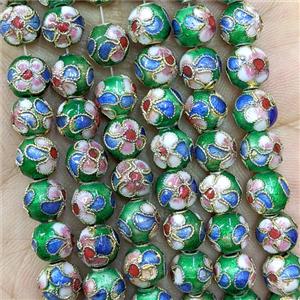 Green Round Cloisonne Beads Flower, approx 8mm, 50pcs per st [GB23896-8MM]