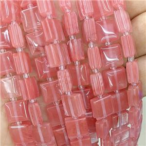 Pink Synthetic Quartz Square Beads, approx 10mm [GB23899]