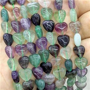 Natural Fluorite Heart Beads Multicolor, approx 10mm [GB23981]