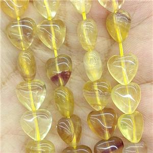 Natural Fluorite Heart Beads Yellow, approx 10mm [GB23983]