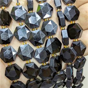 Natural Black Obsidian Hexagon Beads, approx 12mm [GB23988]